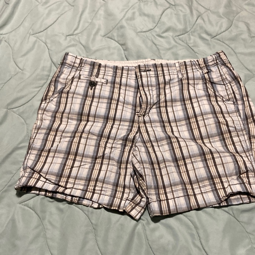 Faded Glory brown,blue and white patterned shorts